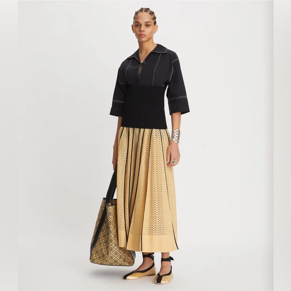 NWT Tory Burch Pleated Honeycomb Eyelet Lace Skirt vogue